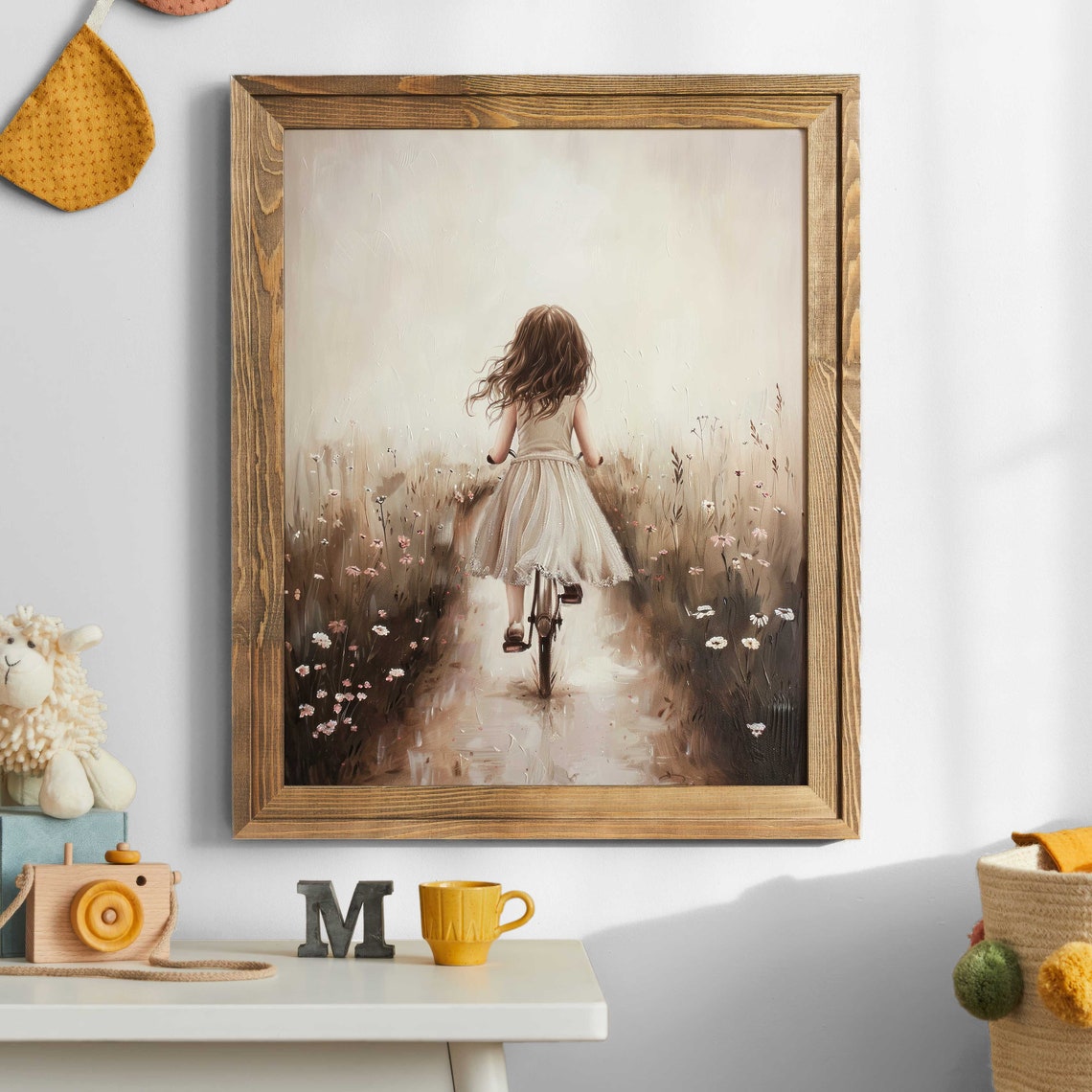 Girl On A Bicycle Print Wildflower Field Art Wildflower Nursery Decor Bike Art Print Floral Girls Room Wall Decor Girl Art - Image 2
