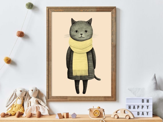 Cat Wall Art Funny Cat Print Minimalist Cat Art Kids Room Decor Retro Cat Vintage Cat Print Whimsical Animal Art Wall Art