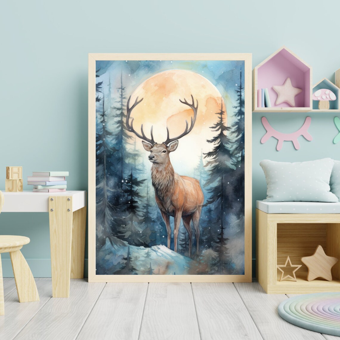 Deer Nursery Watercolor Art Print, Kids Room Decor - Image 2