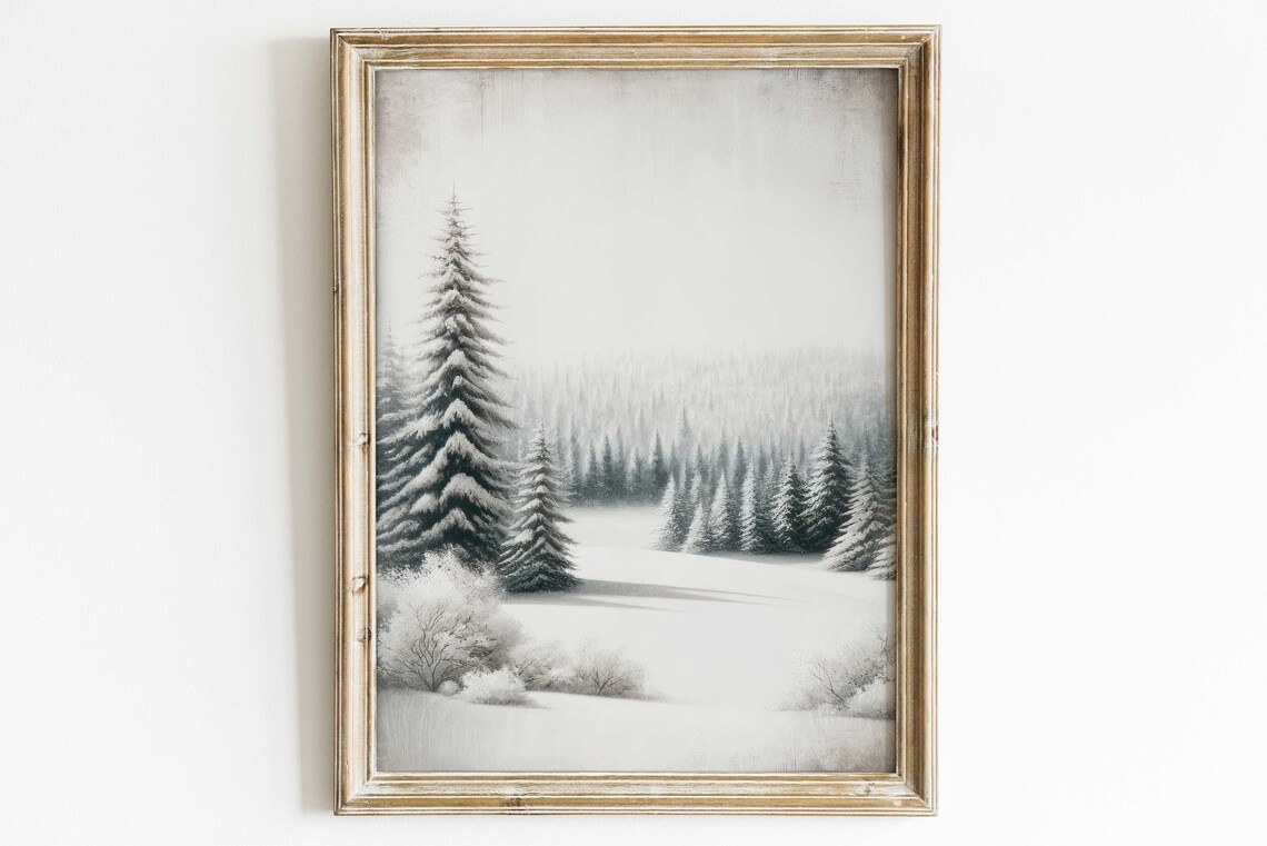 Forest Watercolor Winter Landscape Art Print