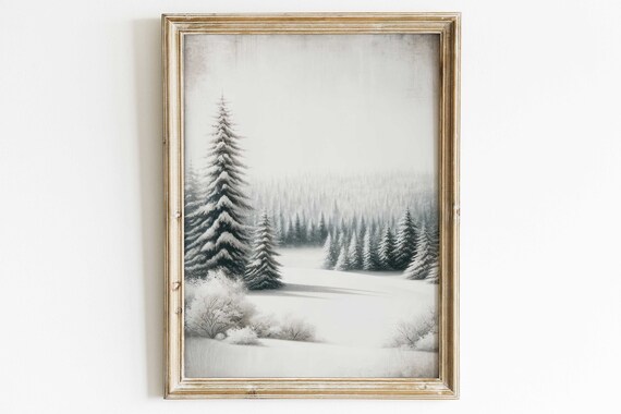 Forest Watercolor Winter Landscape Art Print