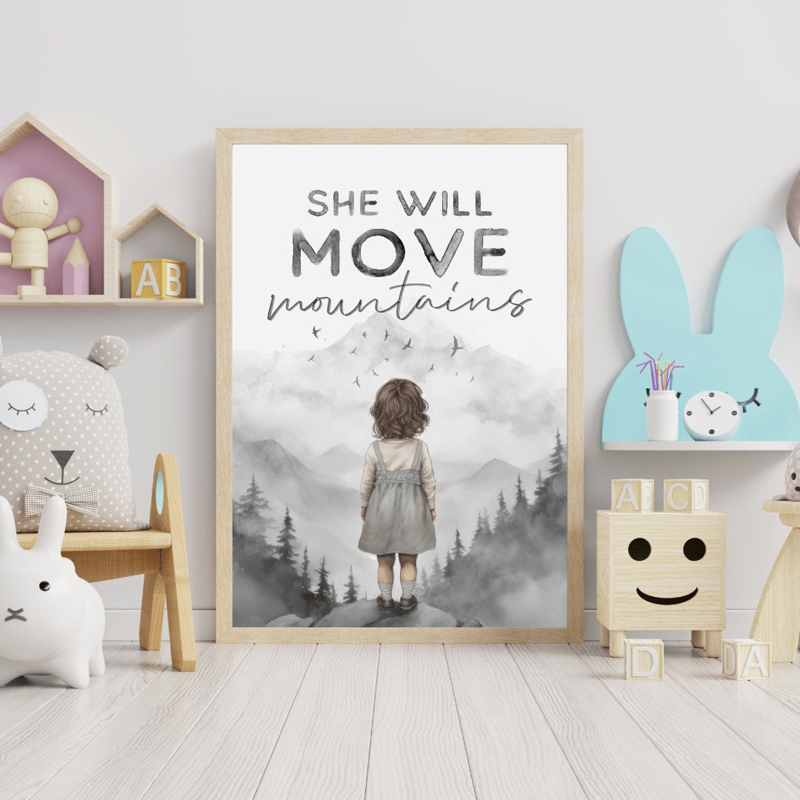 Empowering Girls Nursery Decor She Will Move Mountains Nursery Quote Print Girl Toddler Gifts Girls Room Art Print Quote - Image 2