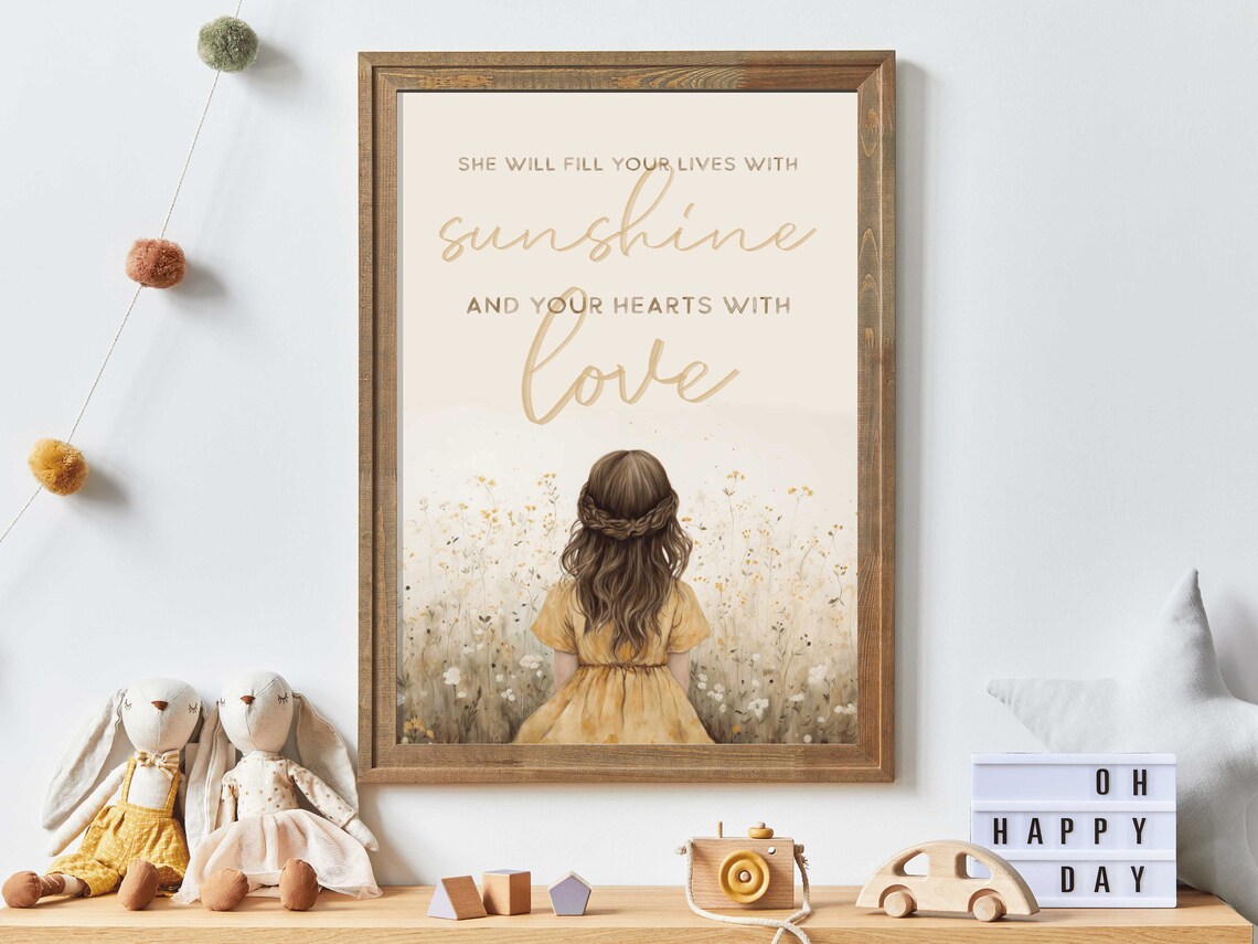 Daughter Sunshine and Love Quote Girl in Wildflowers Art Poster