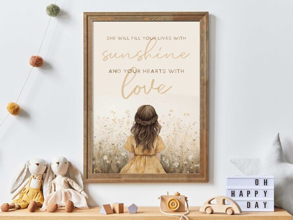 Daughter Sunshine and Love Quote Girl in Wildflowers Art Poster