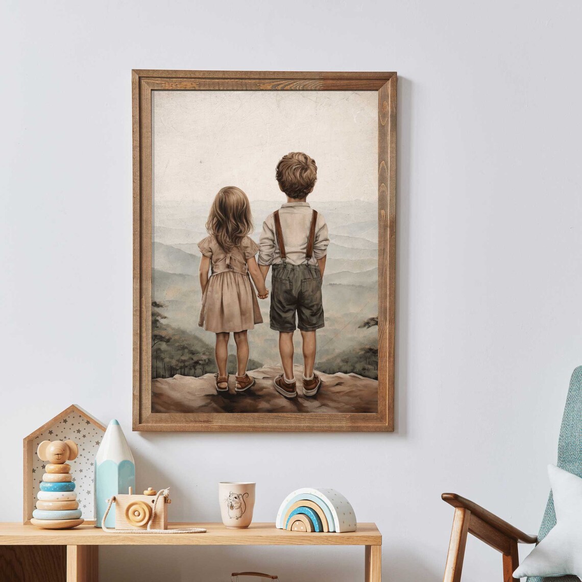 Brother And Sister Siblings Nature Art Print - Image 2
