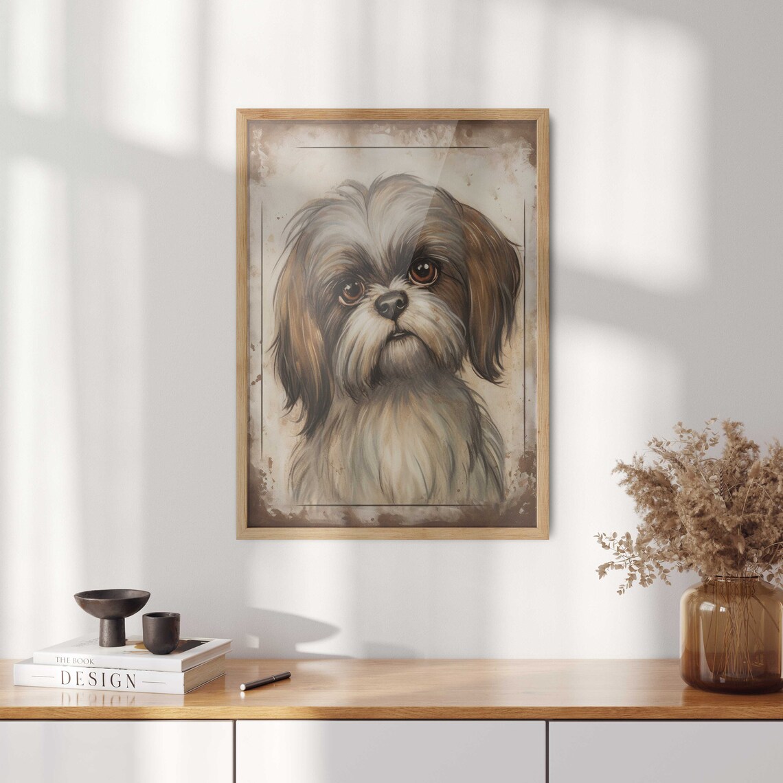 Vintage Shih Tzu Dog Portrait In Rustic Sepia Art Style Poster - Image 2