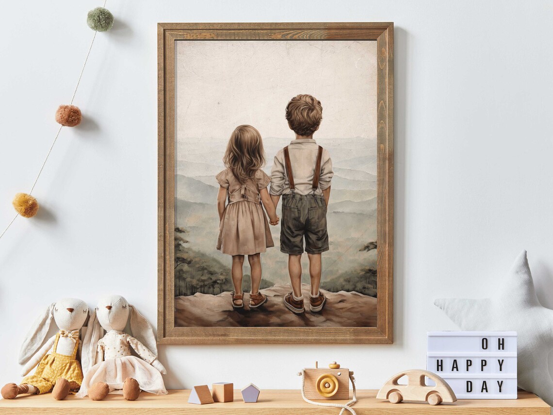 Brother And Sister Siblings Nature Art Print