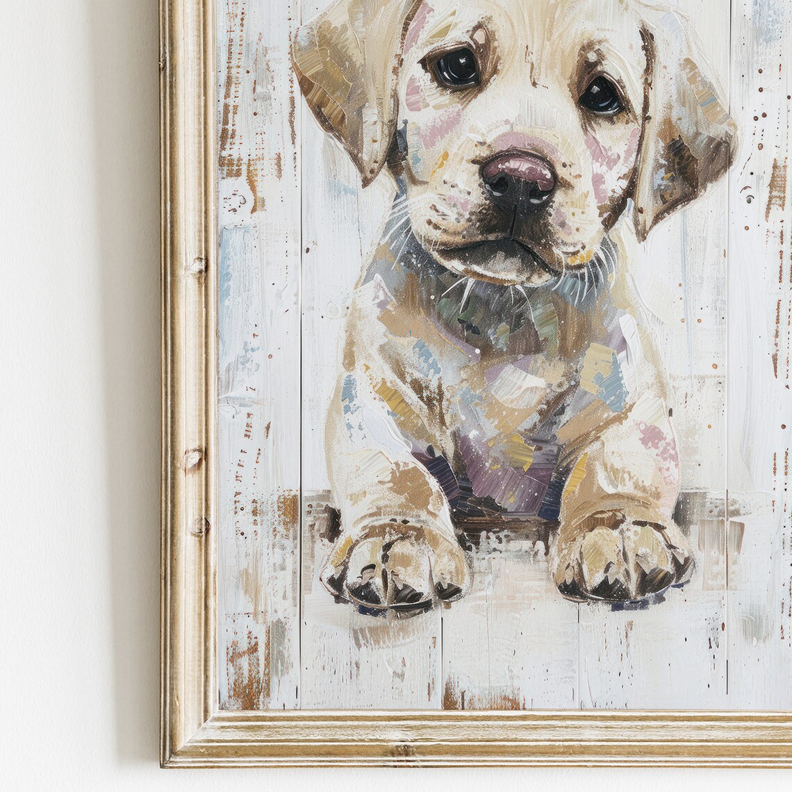 Yellow Labrador Puppy Portrait on Distressed Wood Rustic Dog Poster - Image 2