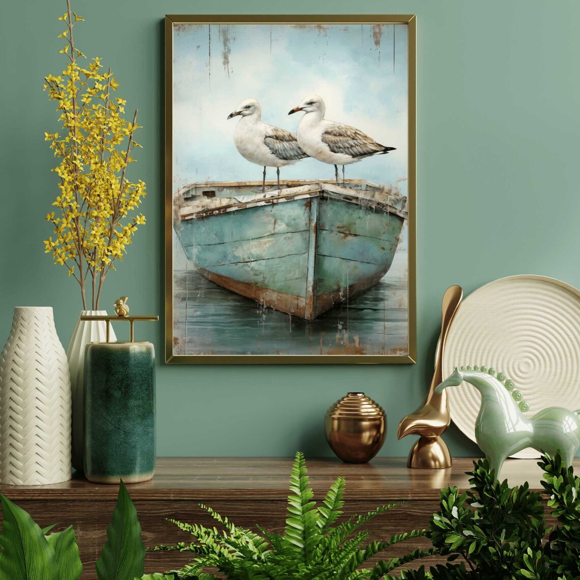 Seagull Sea Bird With Row Boat, Nautical Decor Art Print - Image 2