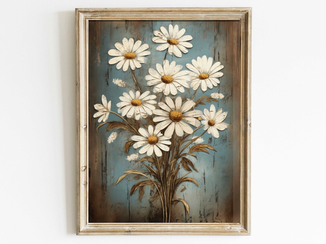 Daisy Flower Painting Rustic Floral Poster