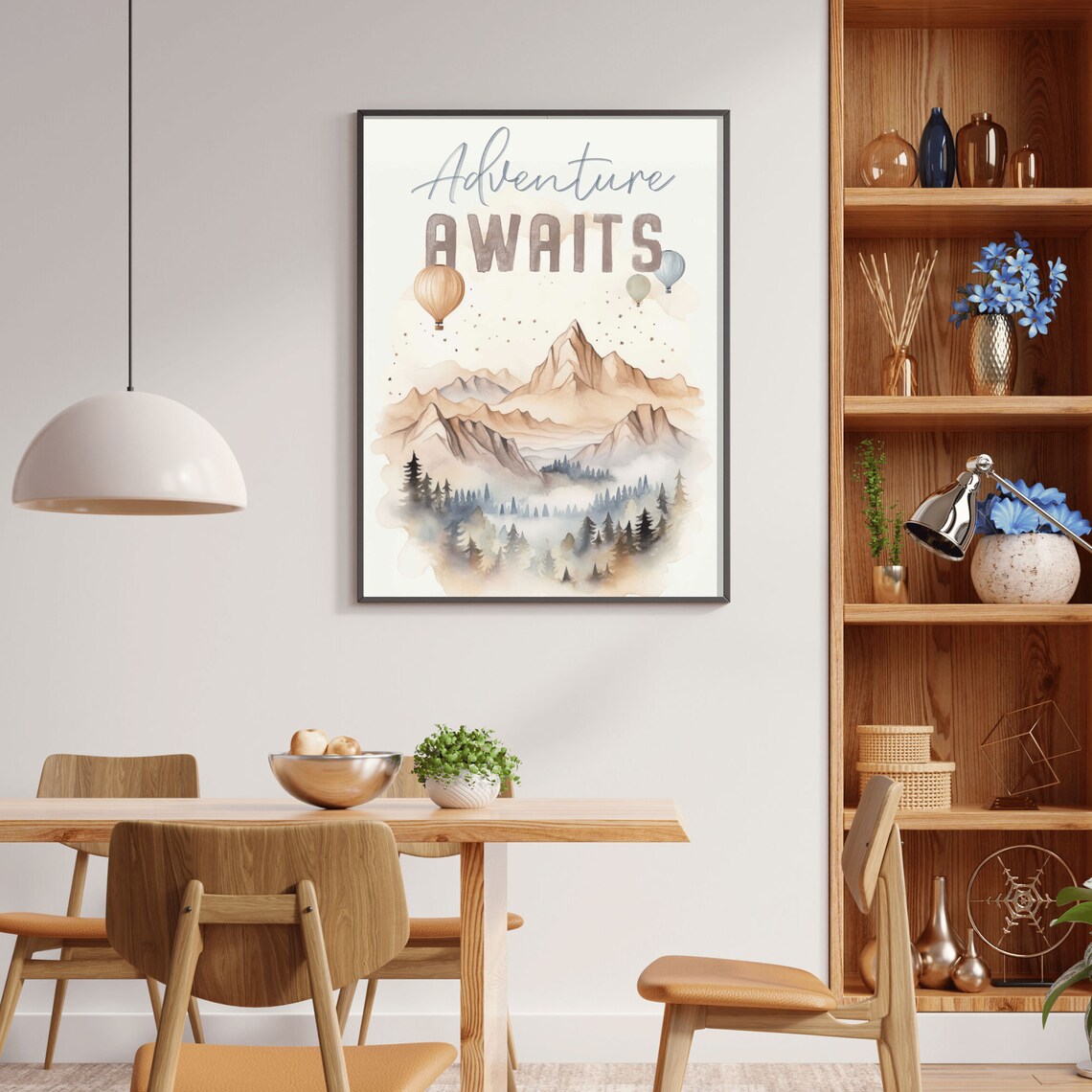 Adventure Awaits Quote Nursery Kids Room Art Print - Image 2
