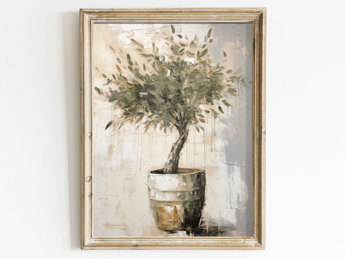 Mediterranean Olive Tree In Terracotta Pot Textured Oil Poster