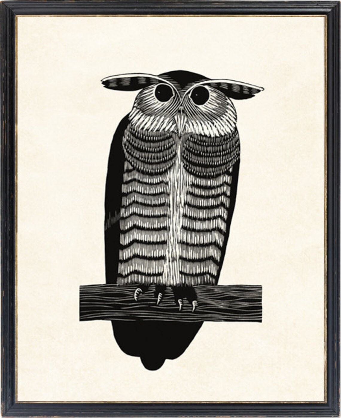 Horned Owl Vintage Black And White Bird Illustration Woodcut Poster - Image 2