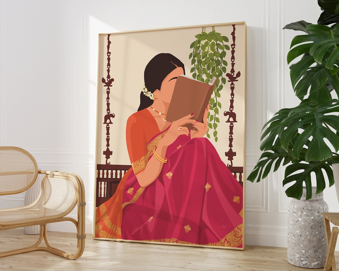Indian Woman Reading - Boho Art - Image 2