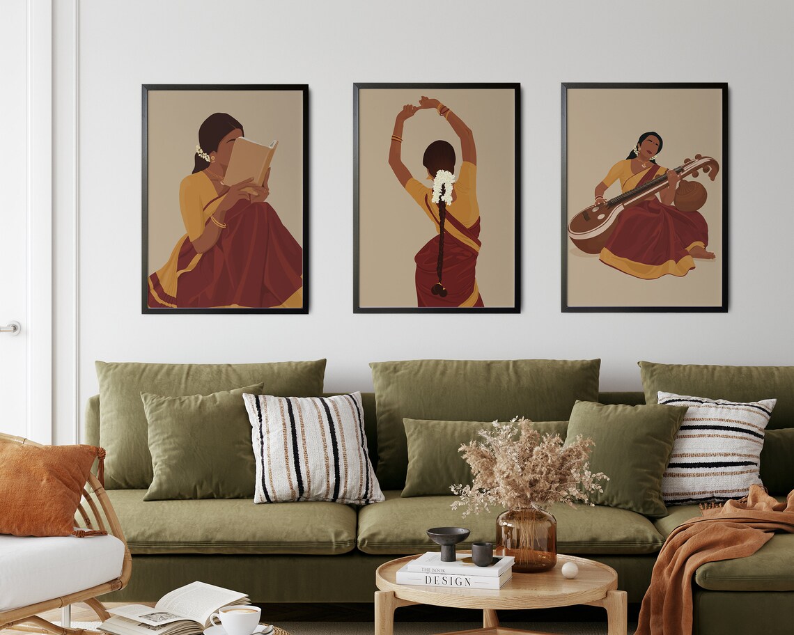 Veena Art, Indian Woman Saraswati Musician Gift - Image 2