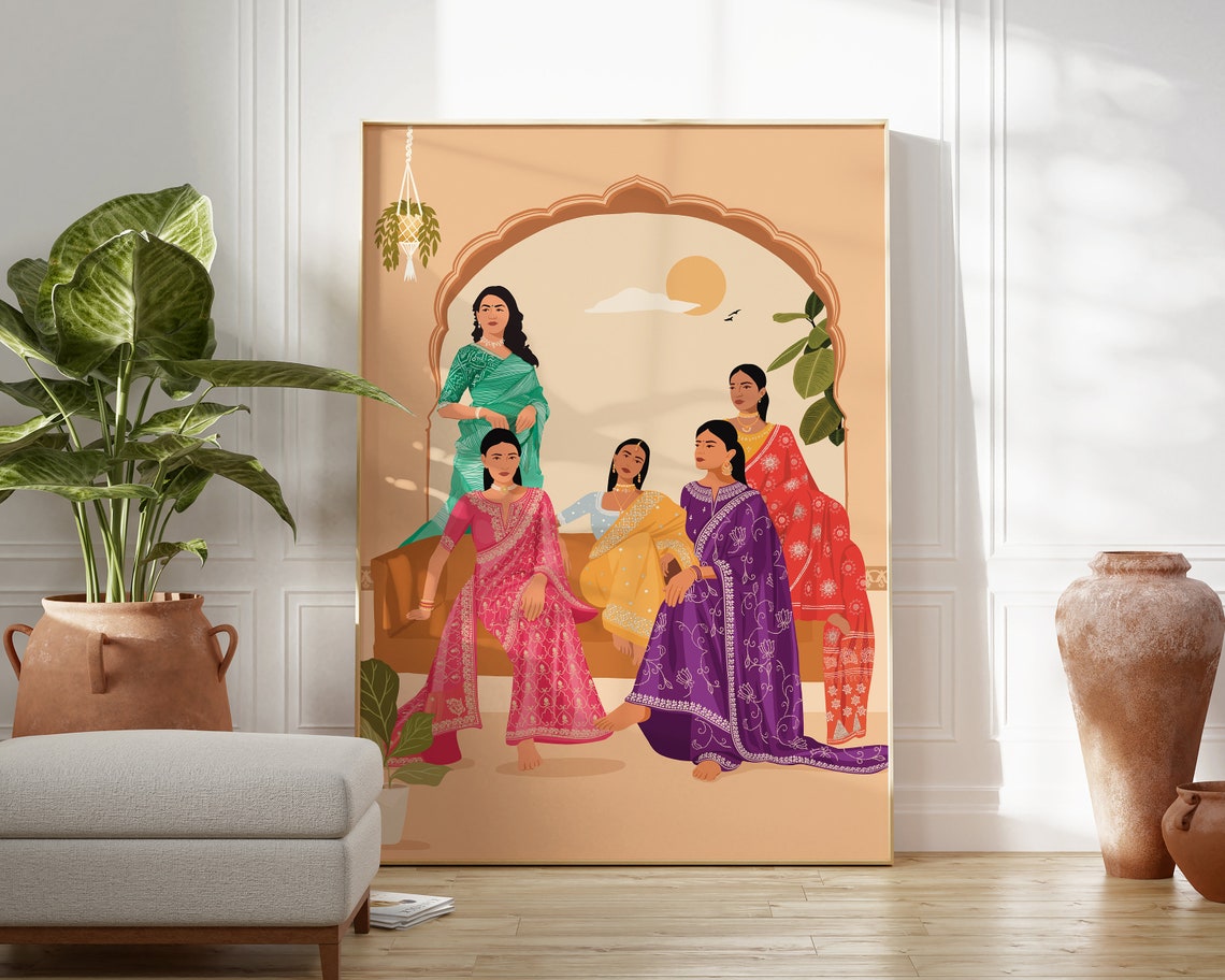 Indian Sisters, Desi Best Friends Art - Image 3