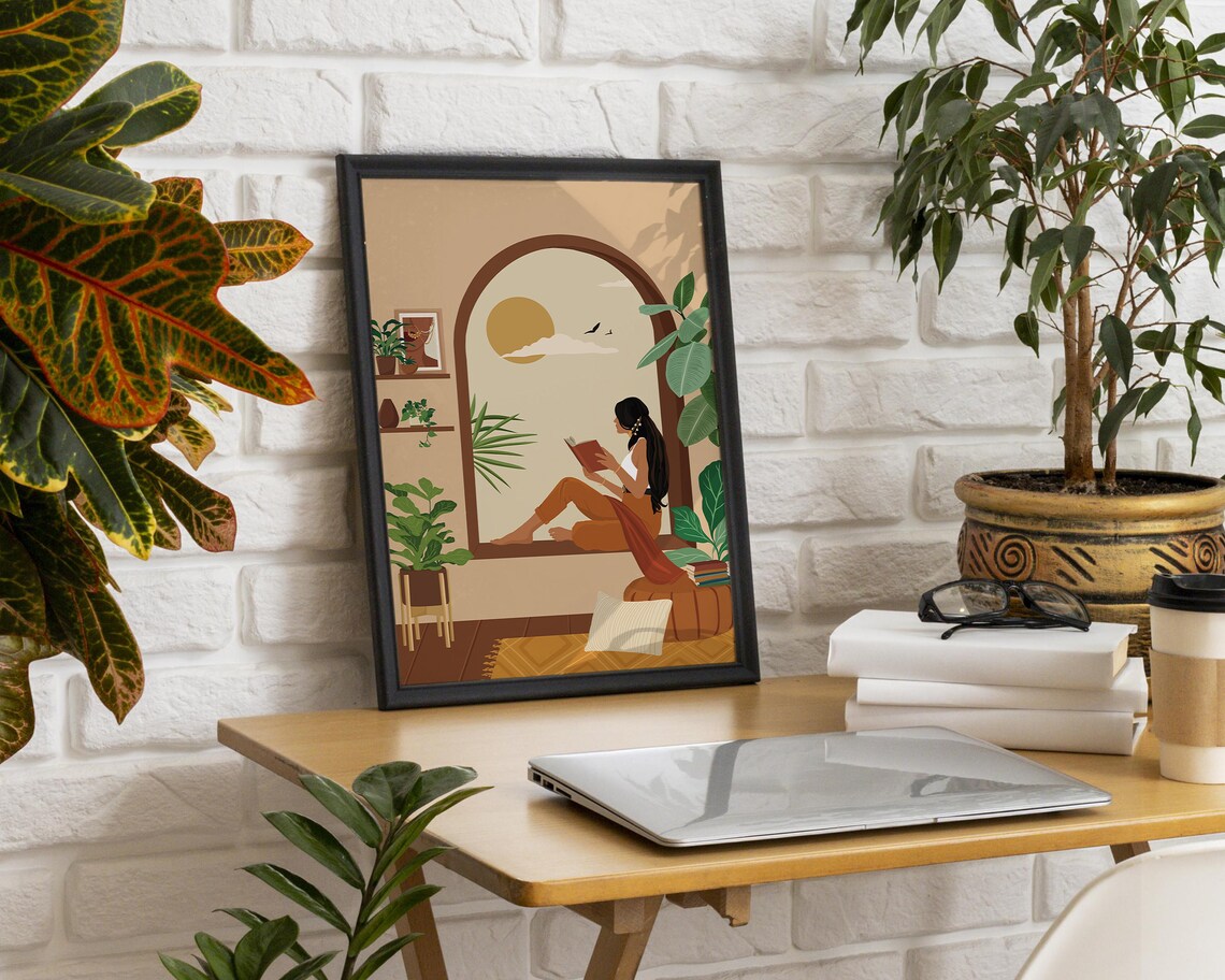 Indian Woman Reading - Boho Art - Image 4