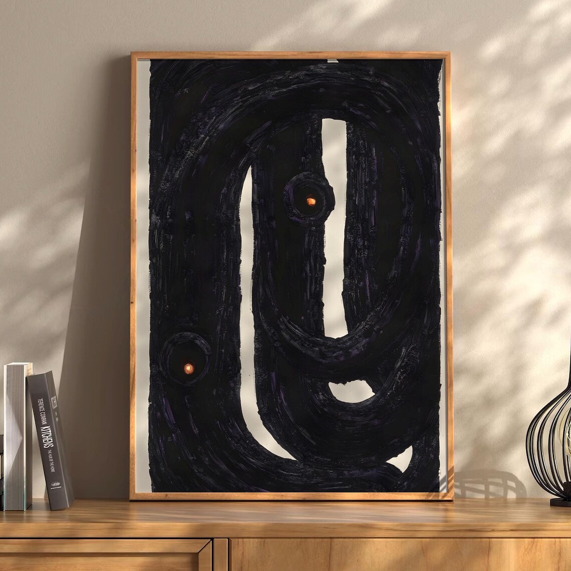 Abstract Black Arcs Orange Eyes Modern Brushstroke Art Poster