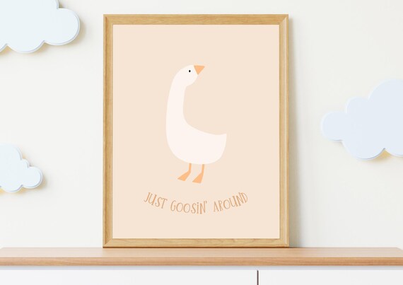 Just Goosin Around Cute Pink Minimalist Goose Nursery Poster