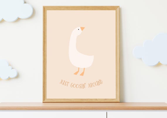 Pink Goose Wall Art Cute Girls Bedroom Decor Pastel Nursery Print Just Goosin Around Playroom