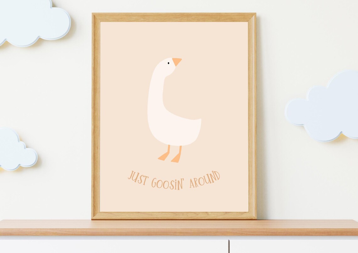 Just Goosin Around Cute Pink Minimalist Goose Nursery Poster