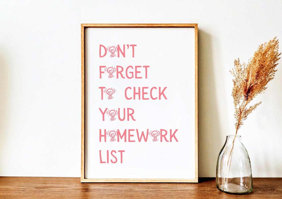 Pink Typography Homework List Reminder Quote Poster for Kids
