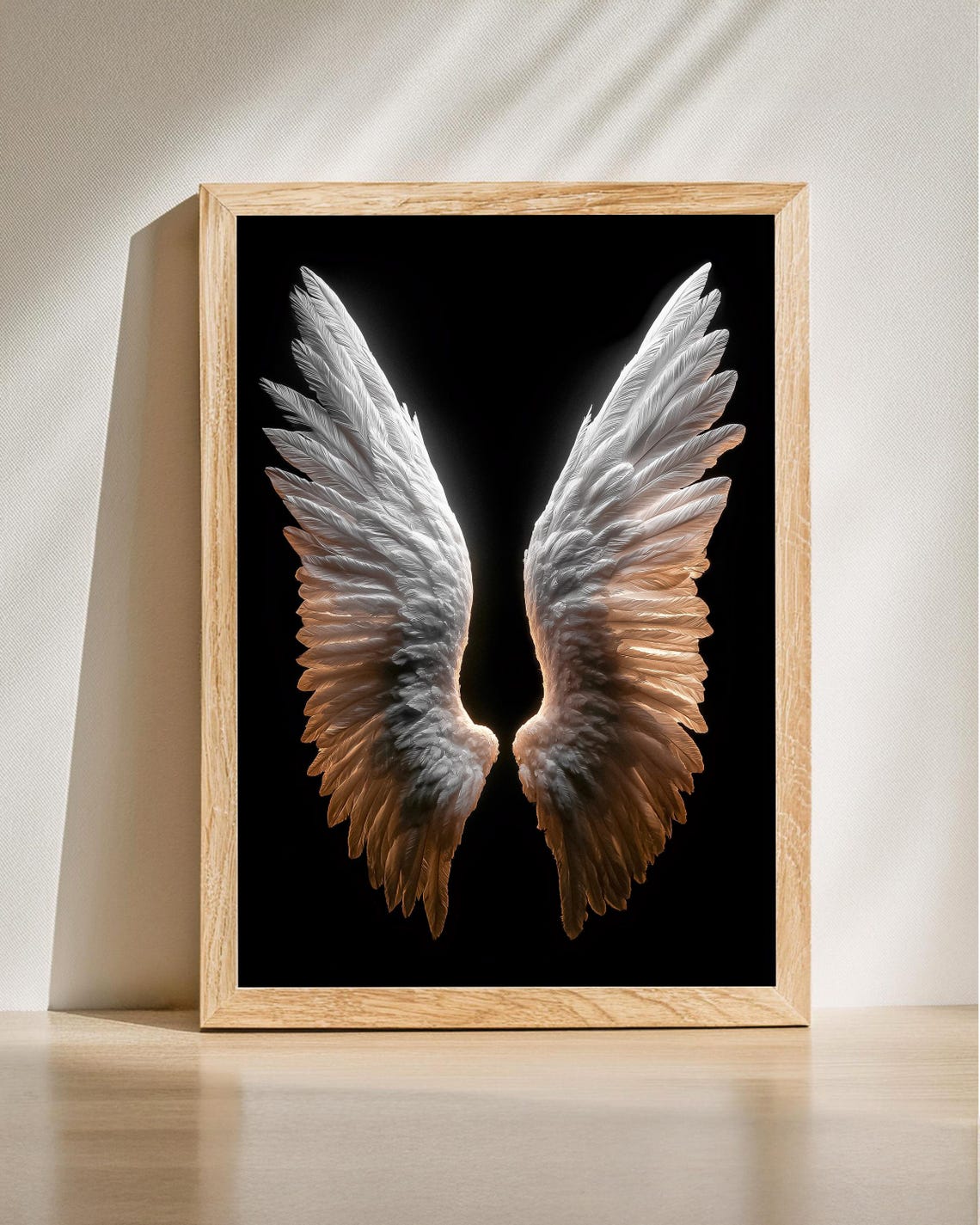 White Angel Wings on Black Background Dramatic Photo Art Poster