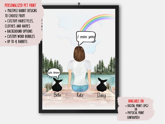 Personalized Rabbit Memorial Art Print, Custom Portrait