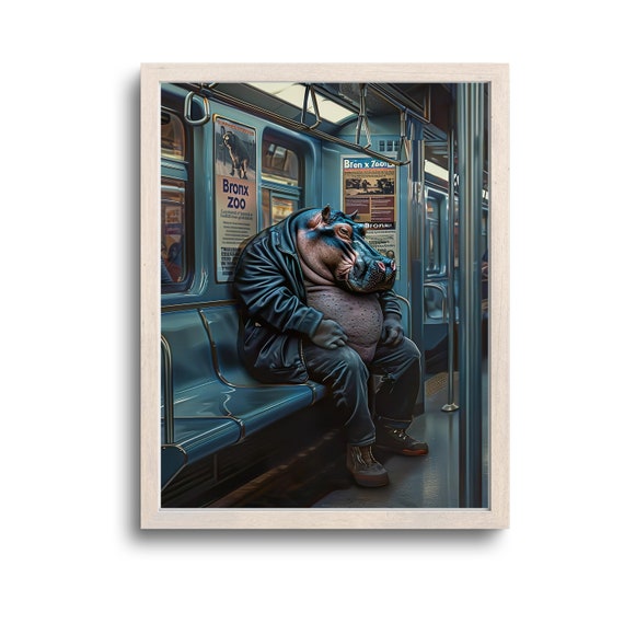 Hippo In Ny Subway Print Wall Art Gifts Photo Whimsical Animals
