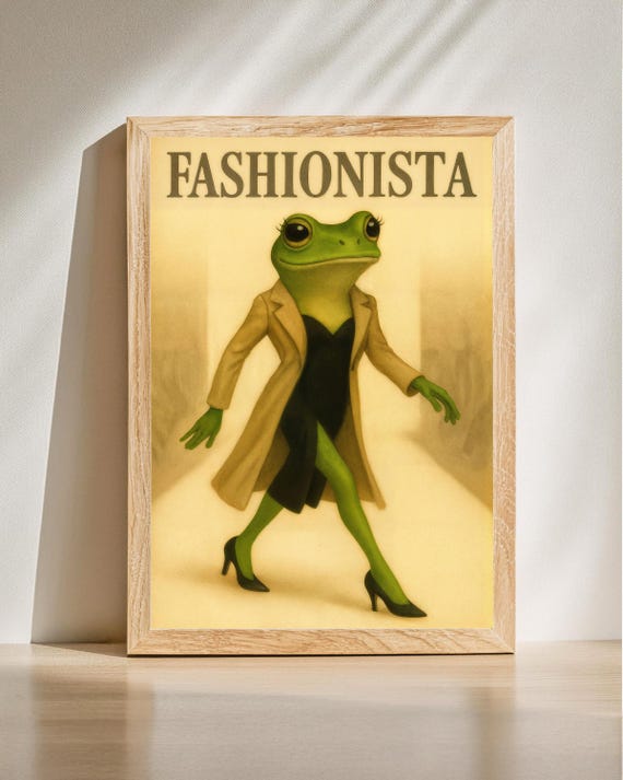 Fashionista Frog Art Whimsical Retro Style Stylish Animal Print Quirky Home Decor Fashion Wall