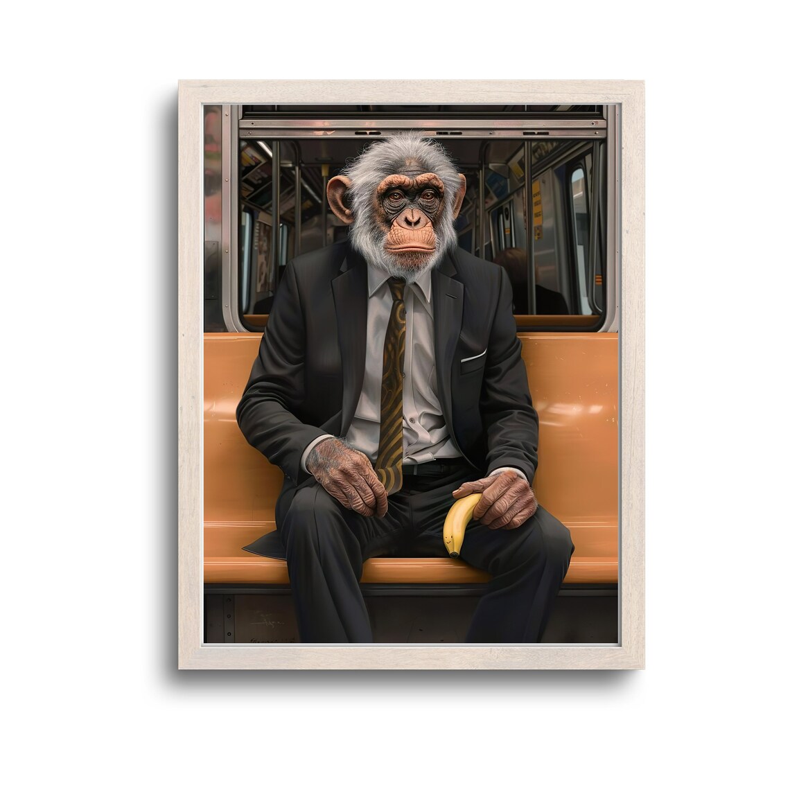 Chimpanzee in Business Suit Holding Banana Subway Animal Poster
