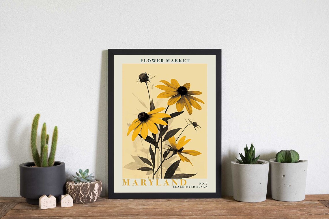 Maryland Black Eyed Susan Yellow Wildflower Botanical Poster - Image 4