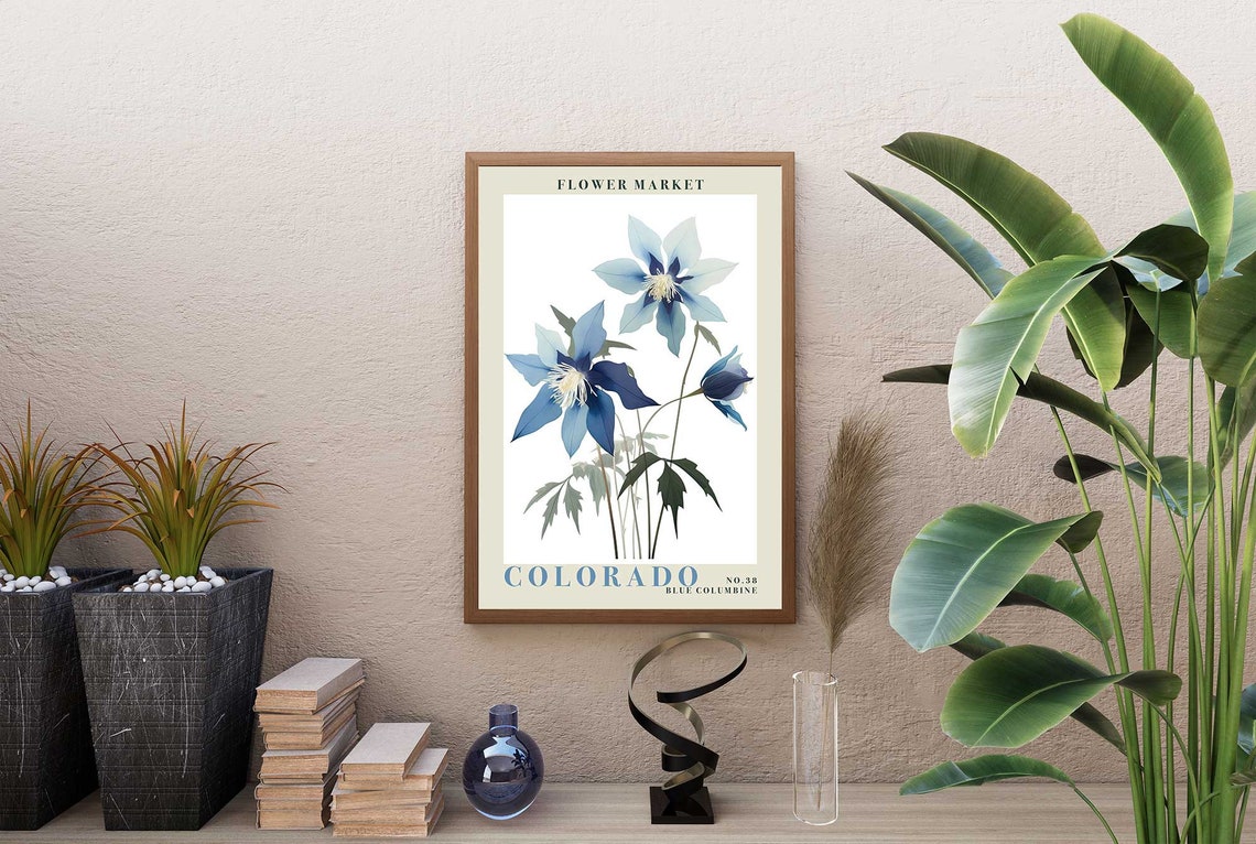 Colorado Blue Columbine Pair Watercolor Botanical Flower Market Poster - Image 2