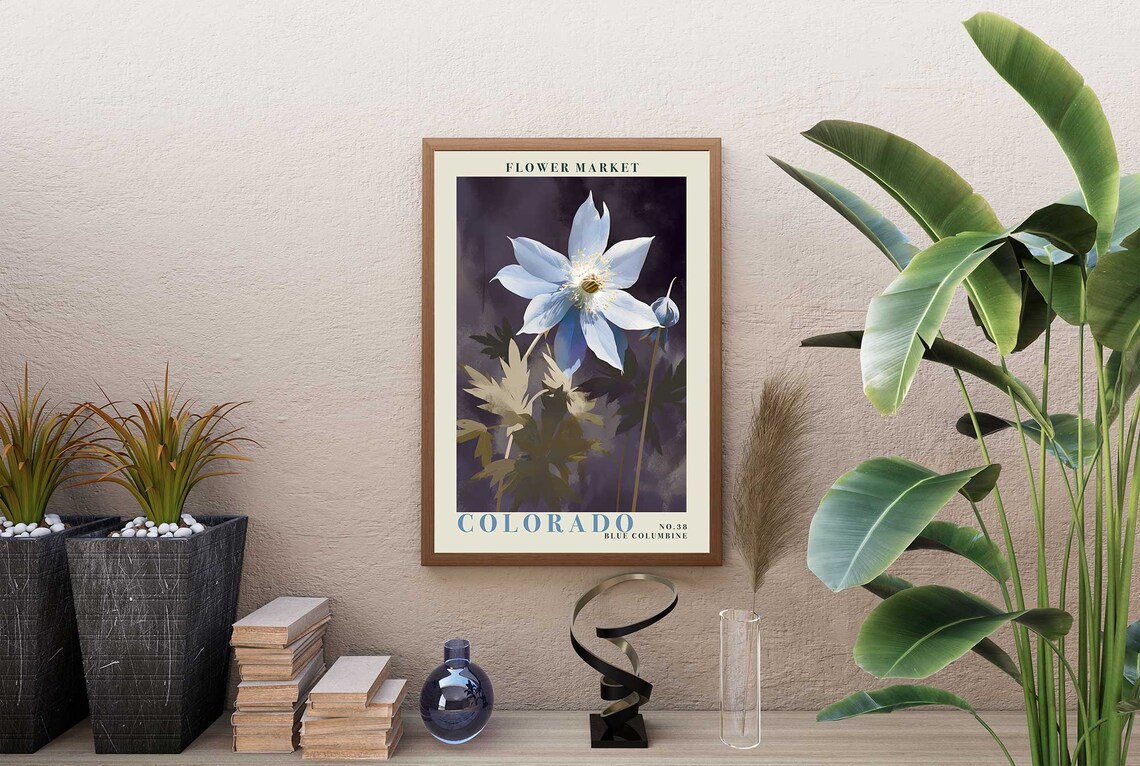 Colorado Flower Market Blue Columbine Night Bloom Botanical Poster - Image 2