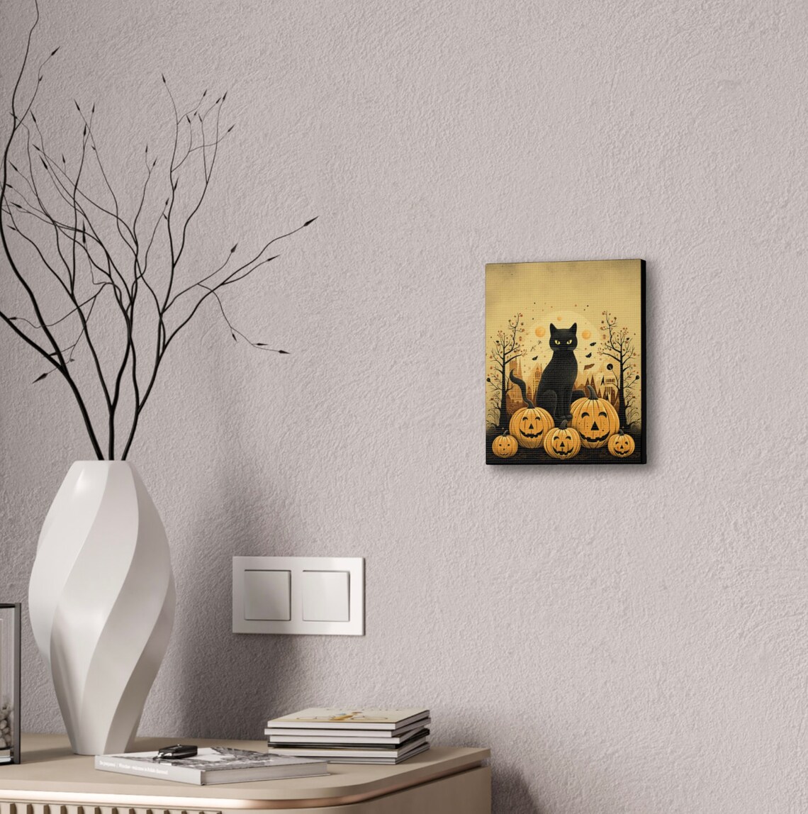 Black Cat With Jack O Lanterns Autumn Night Halloween Scene Poster - Image 3