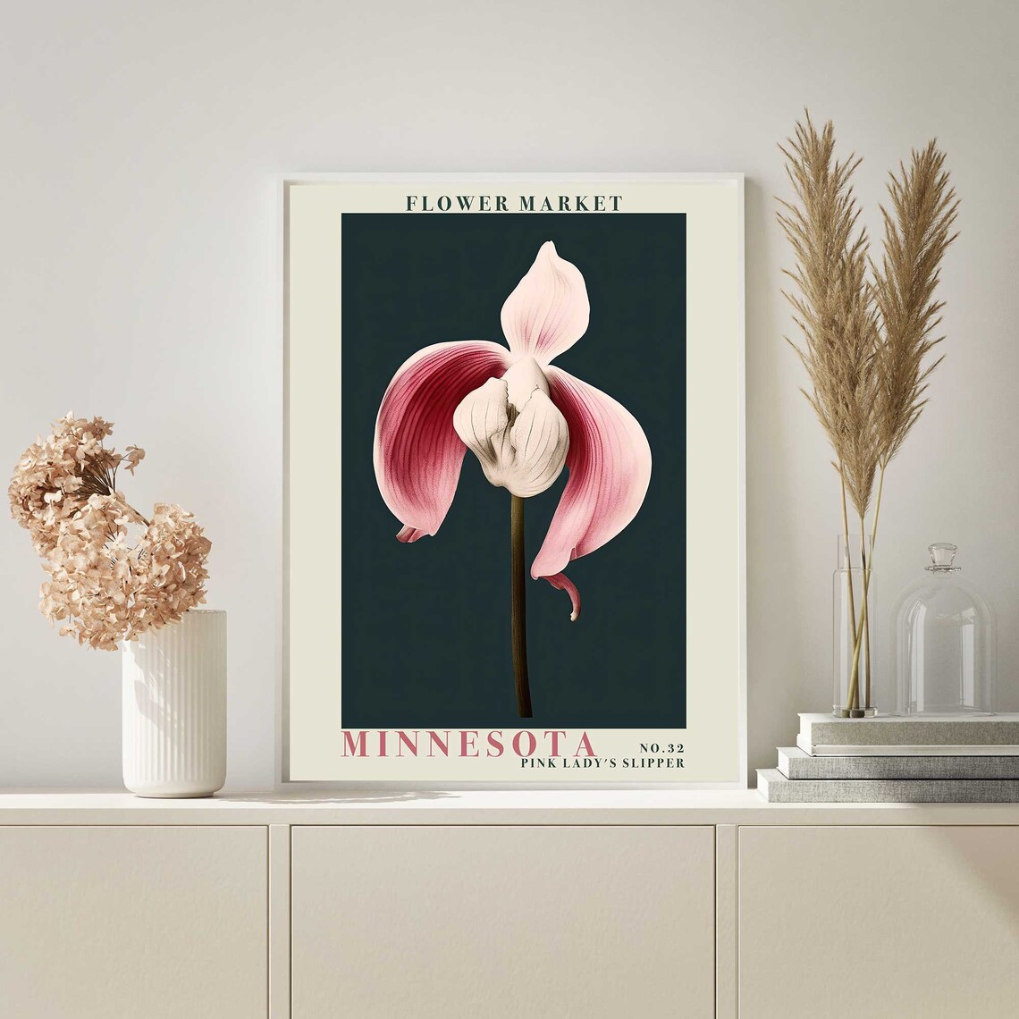 Minnesota Flower Market Pink Lady's Slipper Orchid Botanical Poster - Image 3