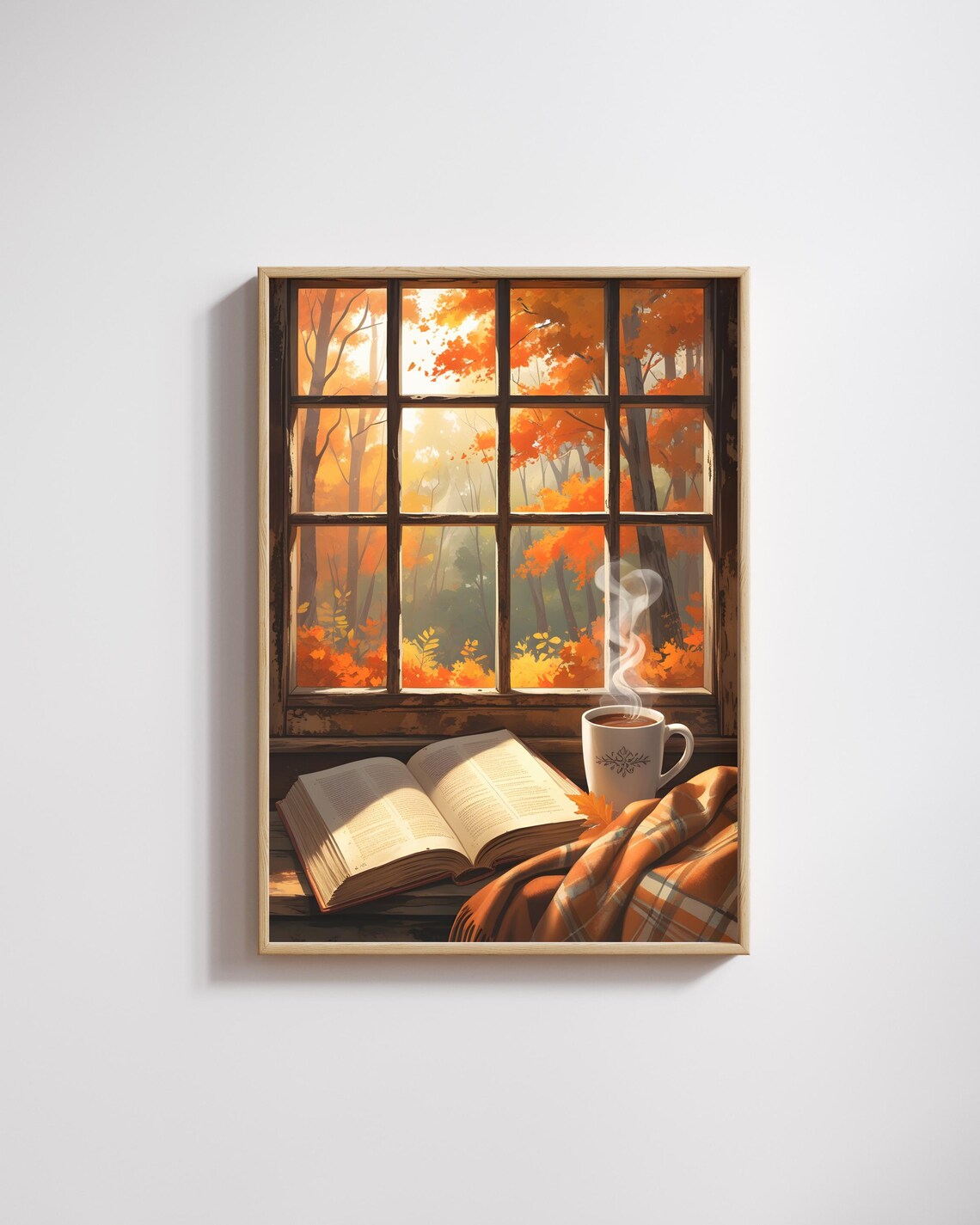 Cozy Autumn Window View Poster, Fall Wall Art