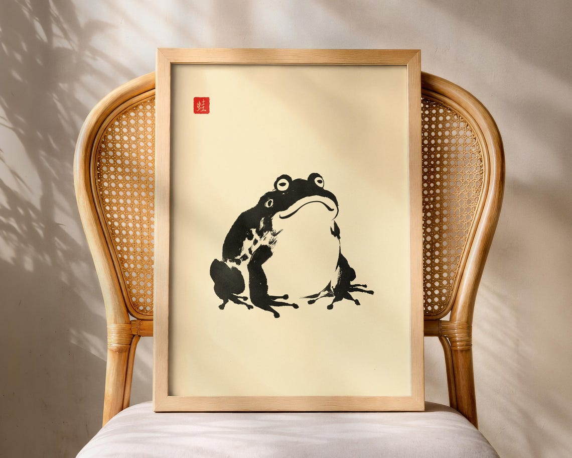 Classic Japanese Sumi E Ink Frog Painting Zen Minimalist Poster