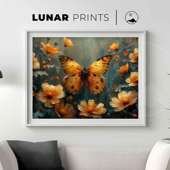 Butterfly Garden Art Print, Vintage Floral Decor