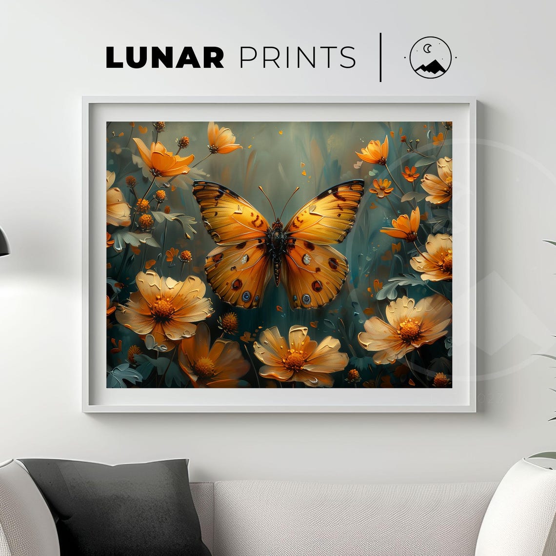 Butterfly Garden Art Print, Vintage Floral Decor