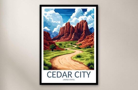 Cedar City Red Rock Formations Winding Desert Road Travel Poster