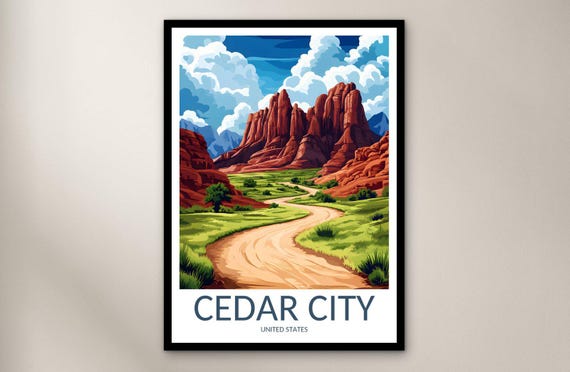 Cedar City Travel Poster Wall Art Print United States Home Decor Gift North America Illustration