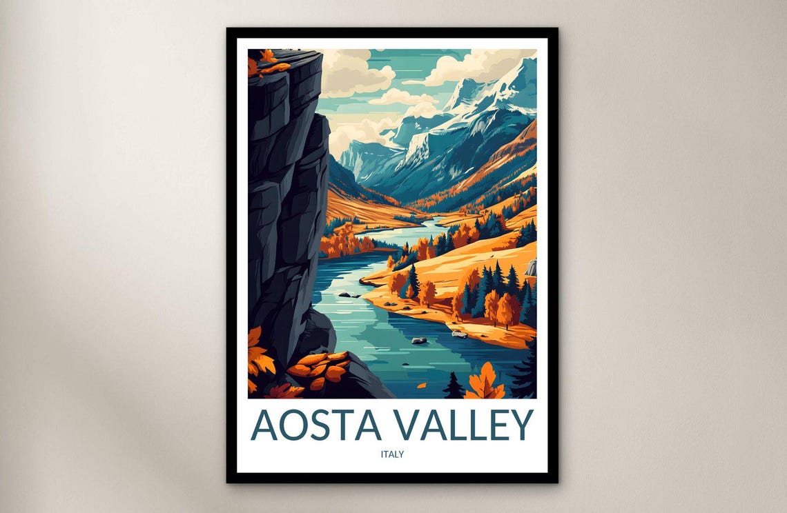 Aosta Valley Italy Autumn Alpine Valley Travel Poster Wall Decor