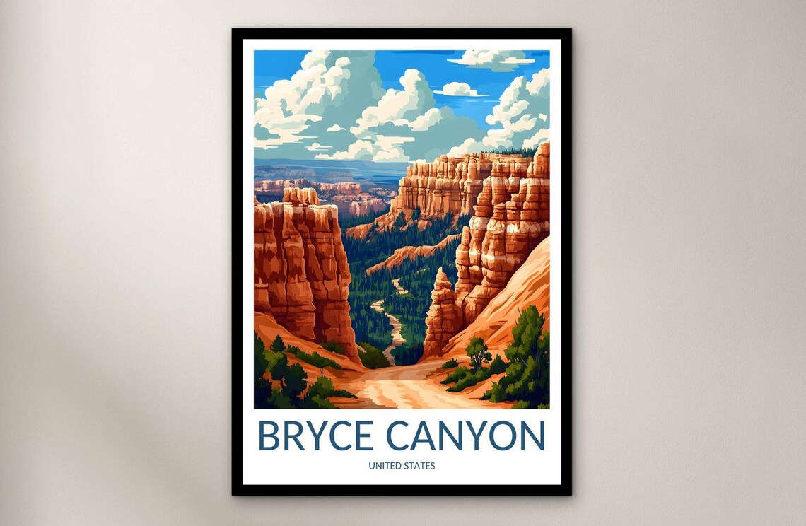 Bryce Canyon Red Rock Hoodoos Desert Trail Scenic Travel Poster Art