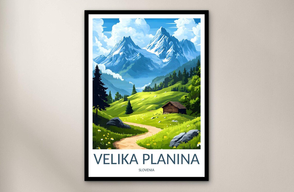 Velika Planina Slovenia Alpine Cabin Mountain Meadow Travel Poster