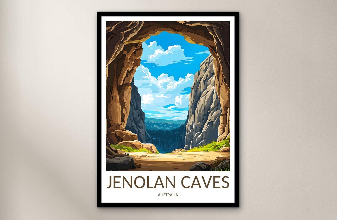 Jenolan Caves Australia Rock Arch Canyon Vintage Travel Poster