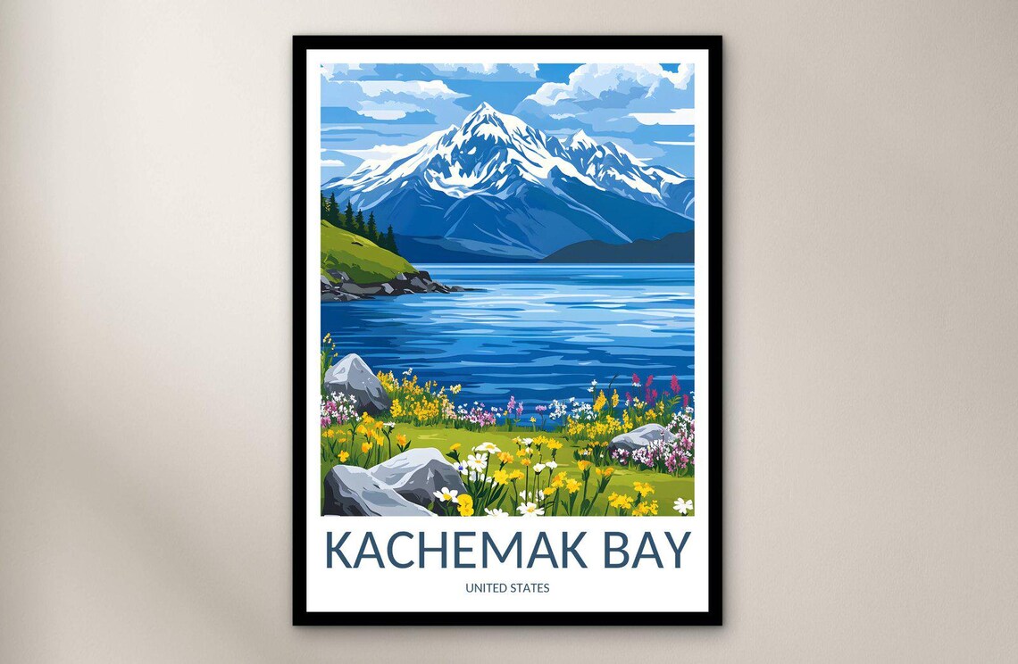 Kachemak Bay United States Mountain Lake Wildflower Travel Poster