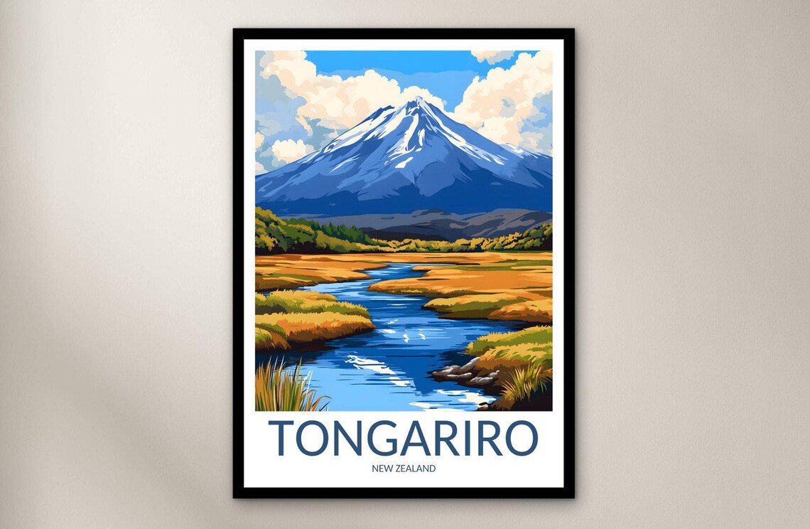 Tongariro National Park Travel Poster Wall Art Print New Zealand Poster Home Decor Gift Oceania Illustration Wall Art