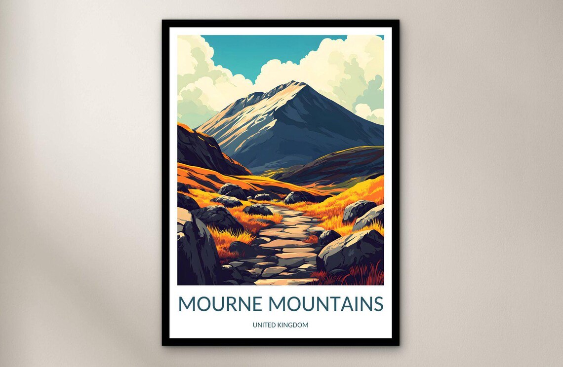 Mourne Mountains Autumn Hiking Trail Golden Landscape Travel Poster