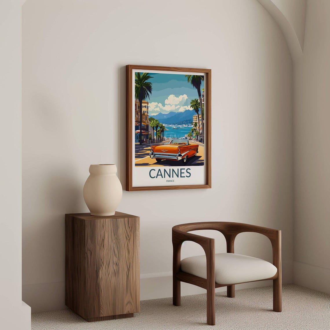 Cannes France Vintage Orange Convertible Seaside Travel Poster - Image 2